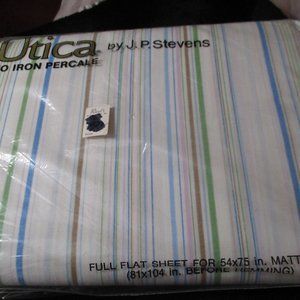 Vintage Utica by J.P. Stevens Full Flat Sheet Whisper Striped Made in US…